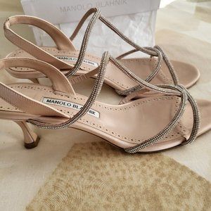 Manolo Blahnik Lucecry Slingback beige satin with crystals